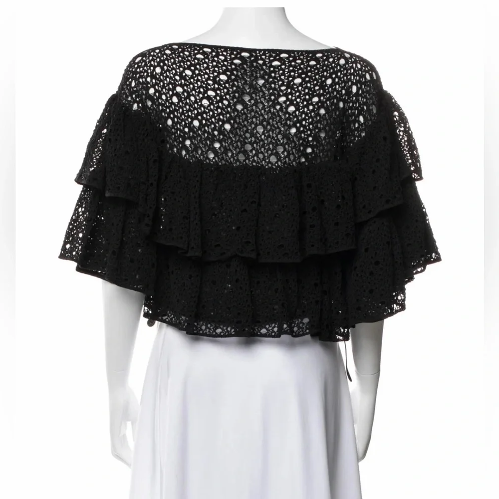 CHANEL Runway 2012 Asymmetrical Ruffle Lace Top Black